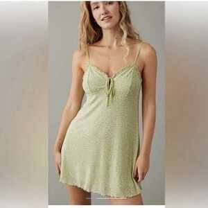 American Eagle Lime Green Mesh Babydoll Dress Womens Large Y2K Retro Casual